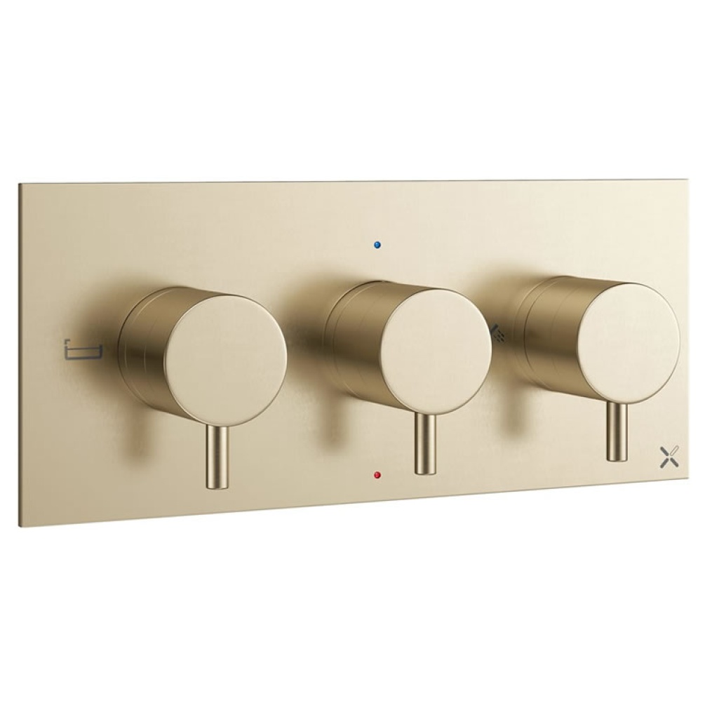 Cutout image of Crosswater MPRO Brushed Brass Horizontal Triple Outlet Shower Valve